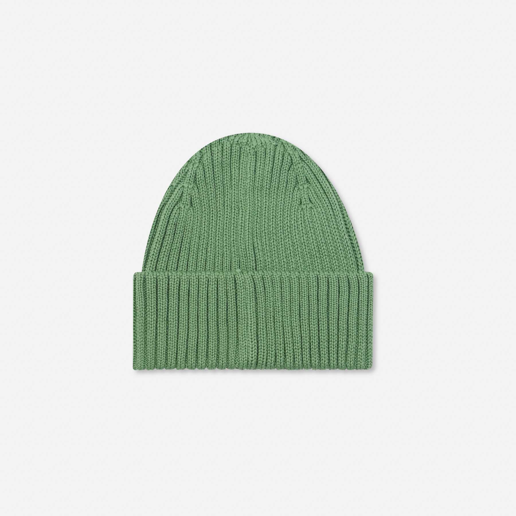 Rückansicht der Checker Tobi Mütze in Pastel Clover – Grobstrick Bio-Baumwolle, fair und nachhaltig produziert in Deutschland.