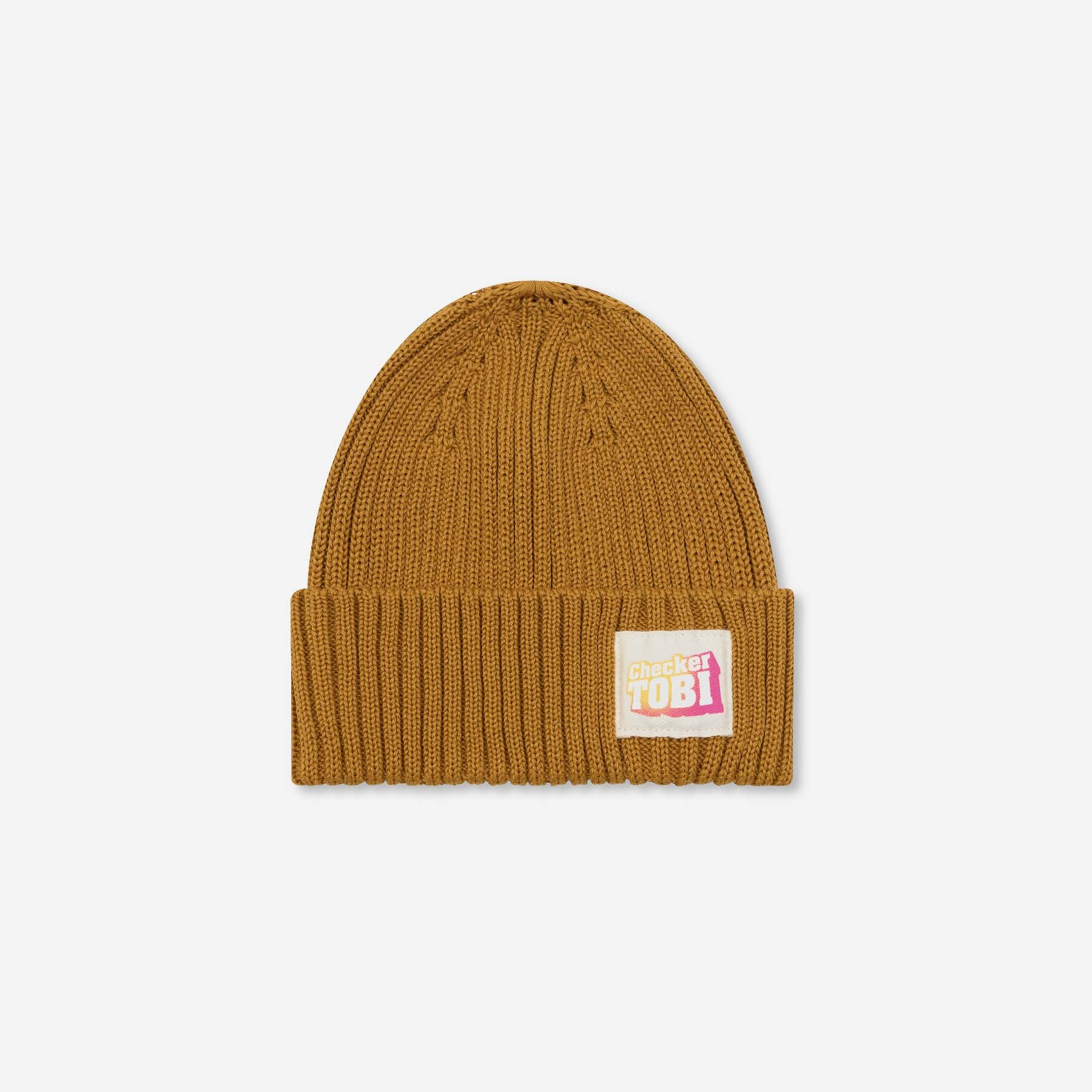 Checker Tobi LOGO Mütze in Umbra von PlayPlayPauly – Vorderansicht der Grobstrick-Beanie aus Bio-Baumwolle, Made in Germany.
